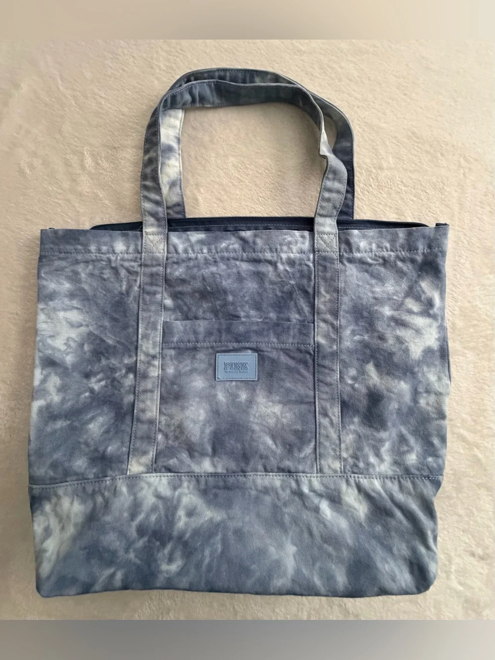 PINK Victoria's Secret Blue Tie-Dye Lightweight Denim Tote Bag